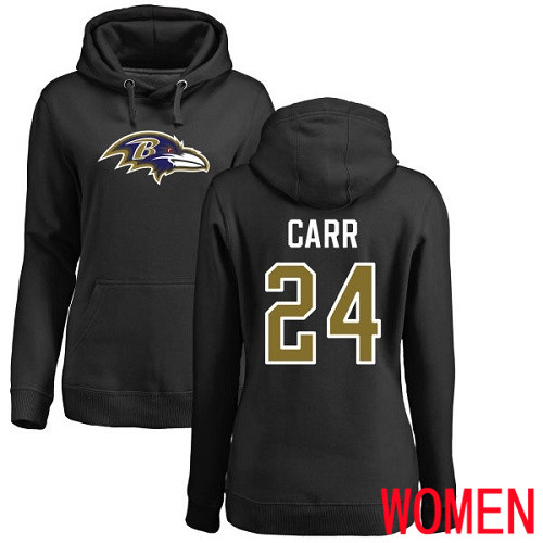 Baltimore Ravens Black Women Brandon Carr Name and Number Logo NFL Football 24 Pullover Hoodie Sweatshirt
